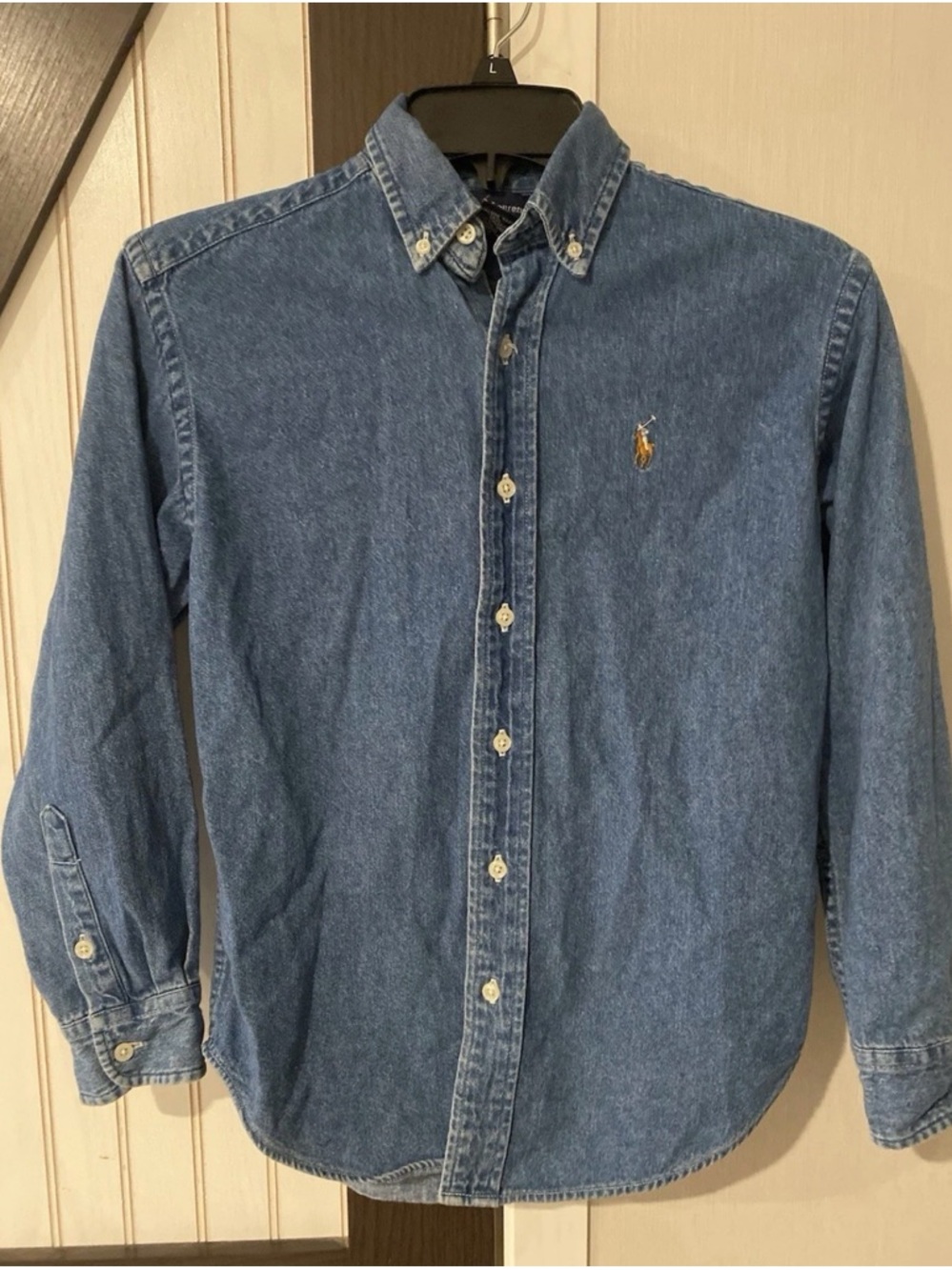 Ralph Lauren Medium Blue Denim Button-Down Shirt with Embroidered Pony